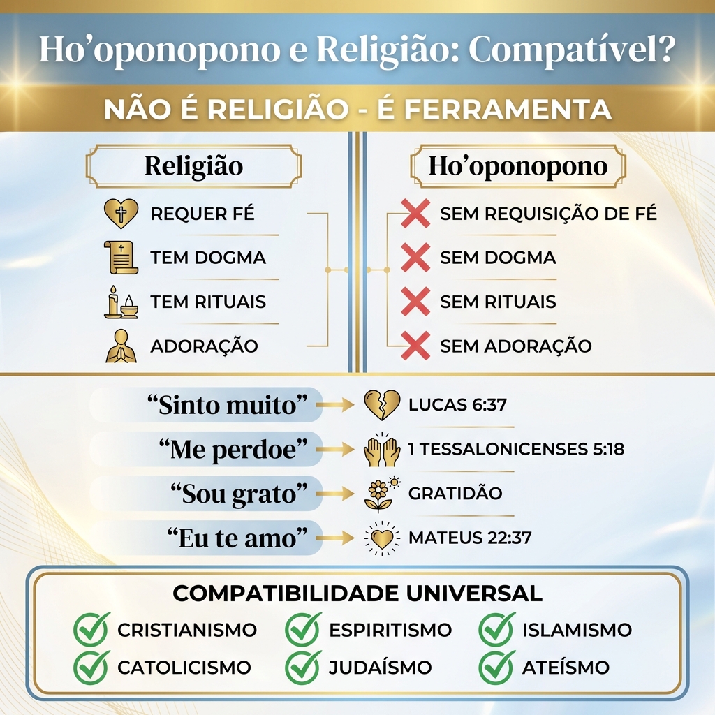 Infográfico: Ho'oponopono e Religião - Compatibilidade Universal