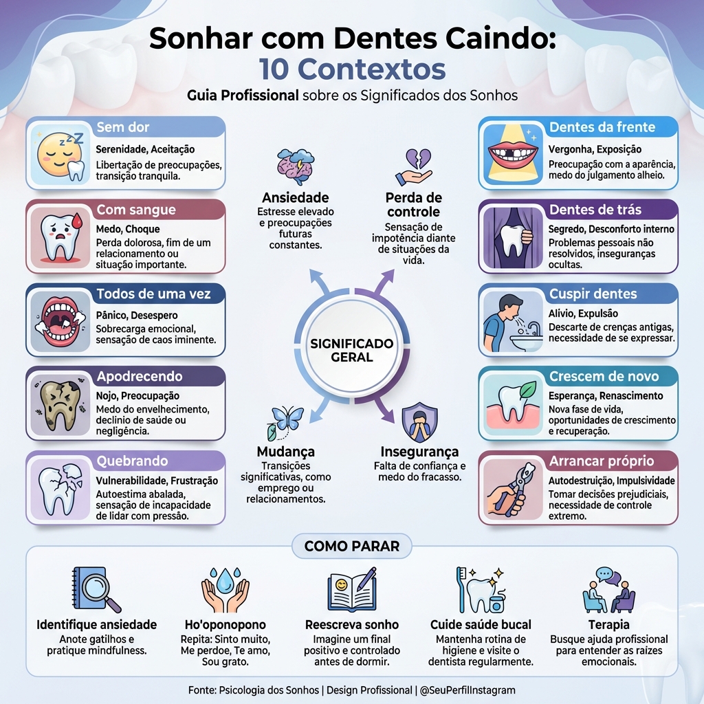 Infográfico: Sonhar com Dentes Caindo - 10 Contextos